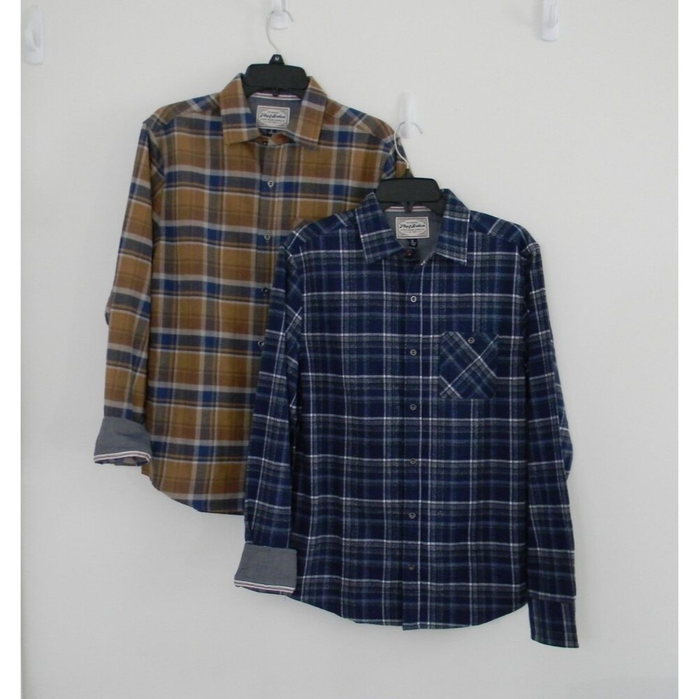 Flag & Anthm Men's Flannel Shirts Lot of 2 Brown Blue Size S NWT